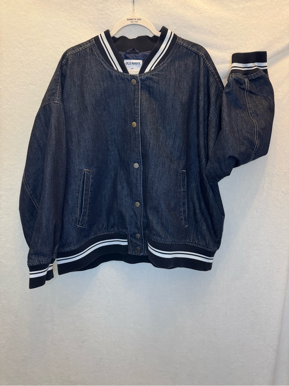 Old Navy Woman’s Denim & White Bomber Jacket XXL Casual Modern Streetwear